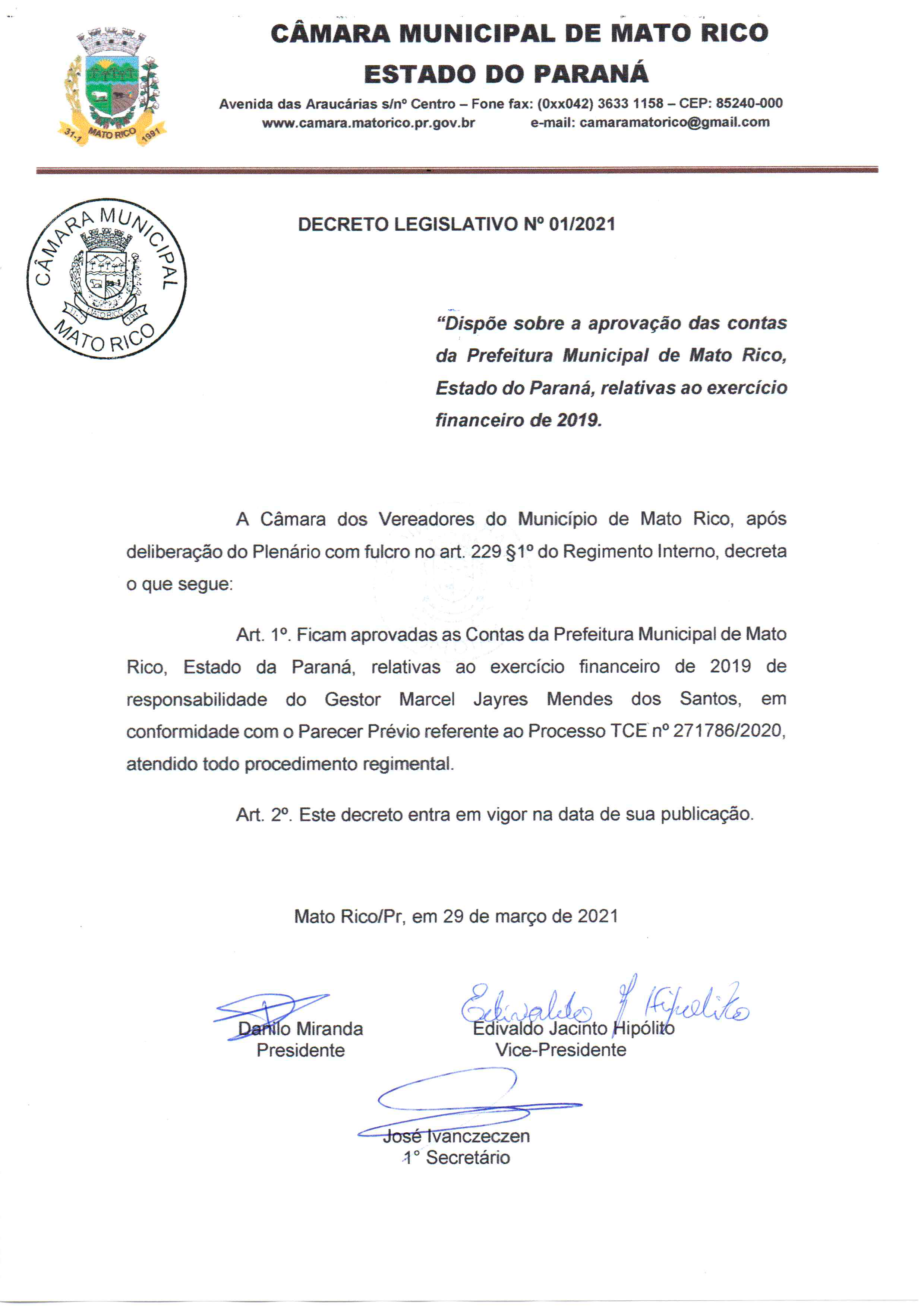 PUBLICAÇÃO DECRETO 01 2021-1